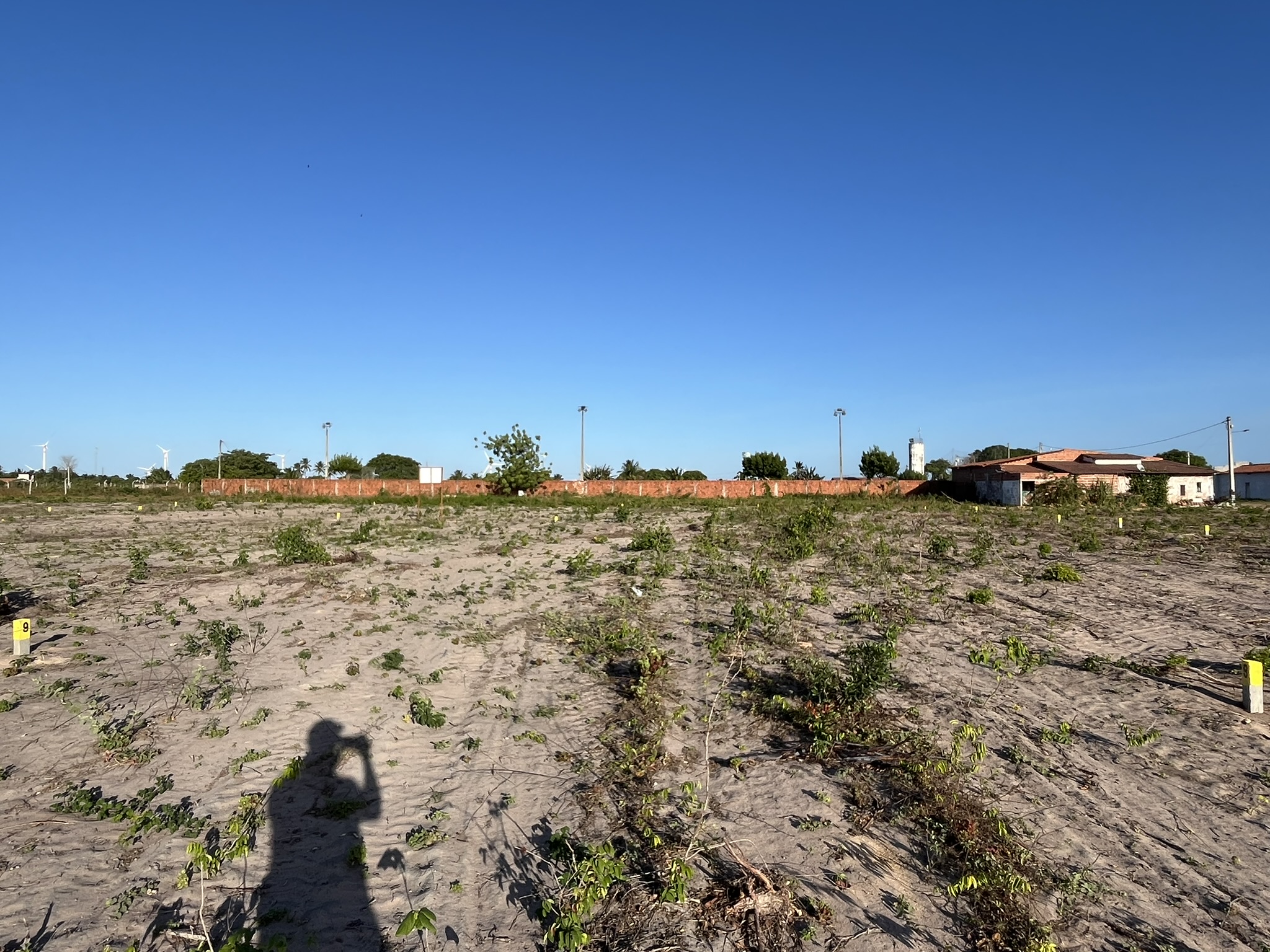 Vista geral do Novo Campestre — terrenos demarcados com céu azul, Trairi